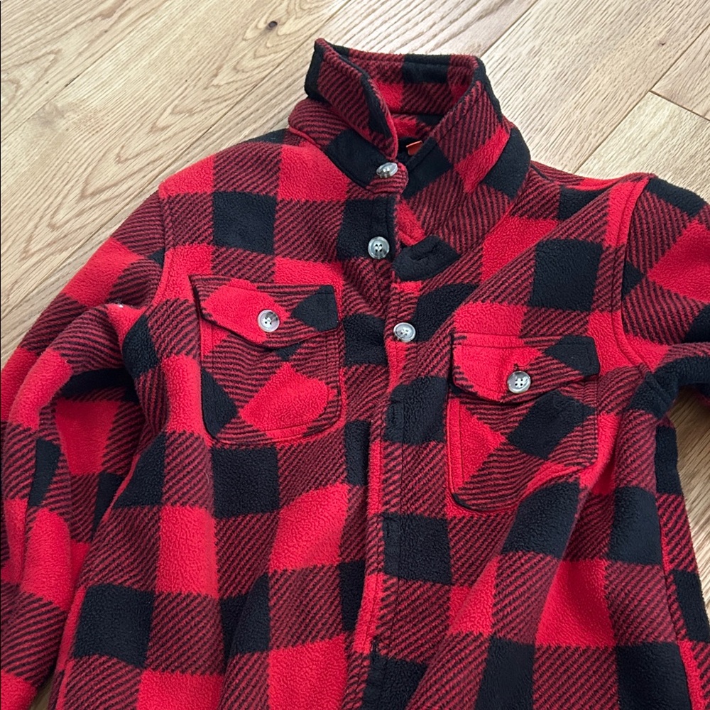 Kids Red & Black Buffalo Plaid Button-Up Fleece Shirt M